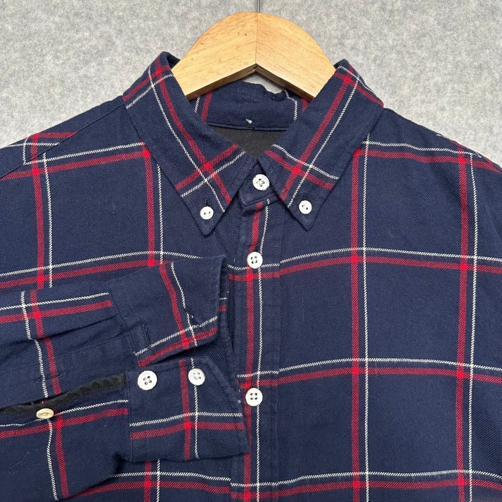 Rag & Bone Mens Fit 2 Navy Blue Red Windowpane Plaid Cotton Flannel Shirt Medium